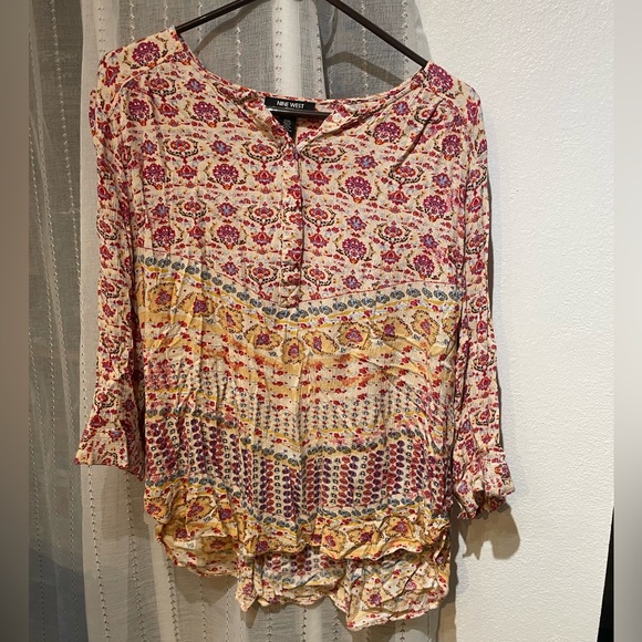 Nine West Jeans XXL boho multi colored blouse 3/4 sleeves and front buttons - Picture 5 of 11